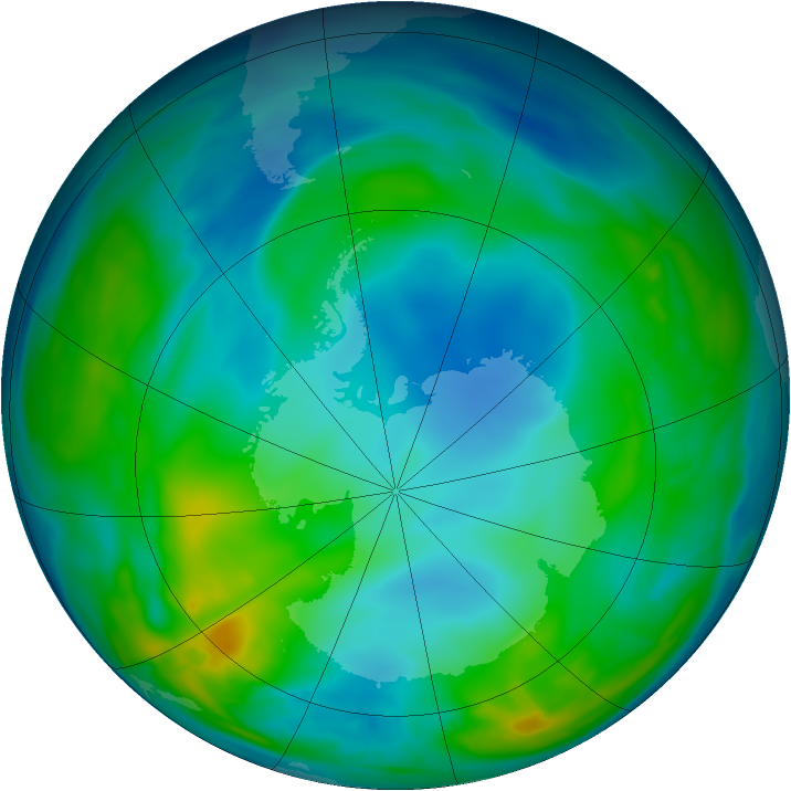 Antarctic ozone map for 24 May 2015
